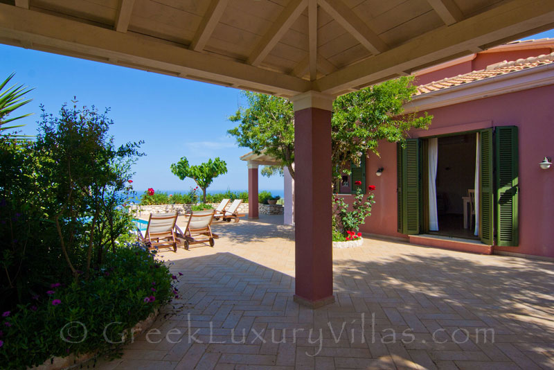 Pergola and seaview from villa with pool in Lefkada