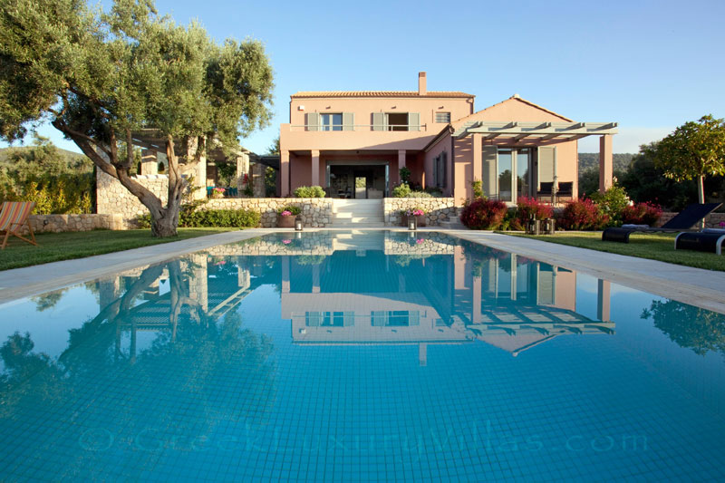 The pool of a modern luxury villa in Lefkada