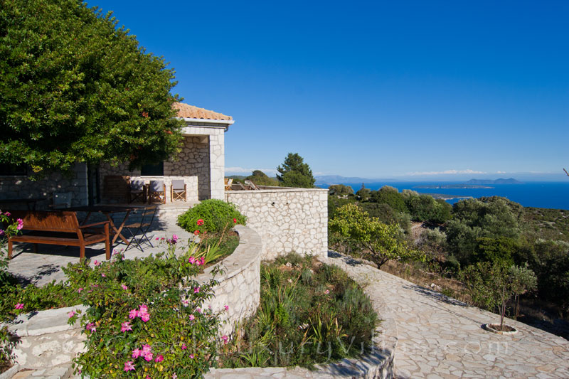 Garden sea view of luxury villa in Lefkas