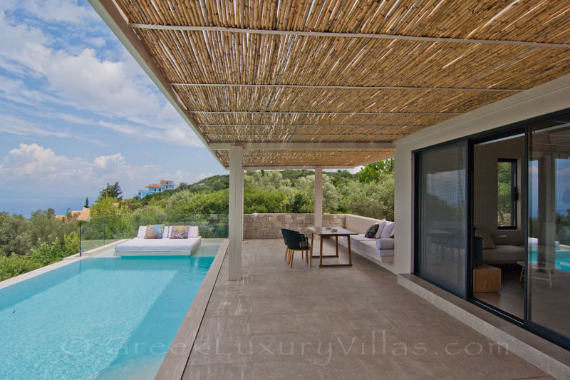 Pool and seaview from modern villa in Lefkas