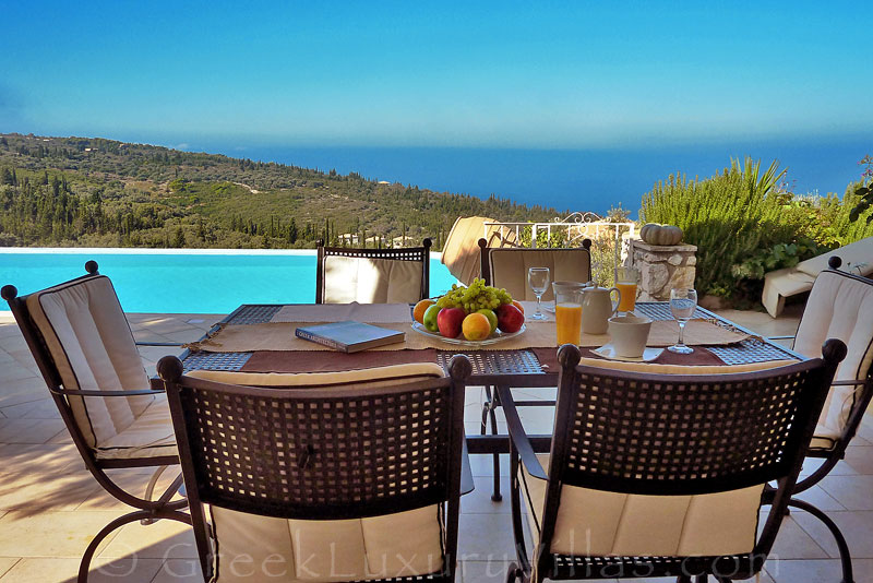 Dining by the pool in a luxurious villa in Lefkas
