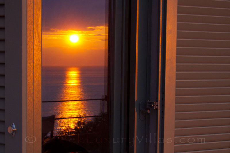 Seaview at sunset from the villa with a pool in Lefkada