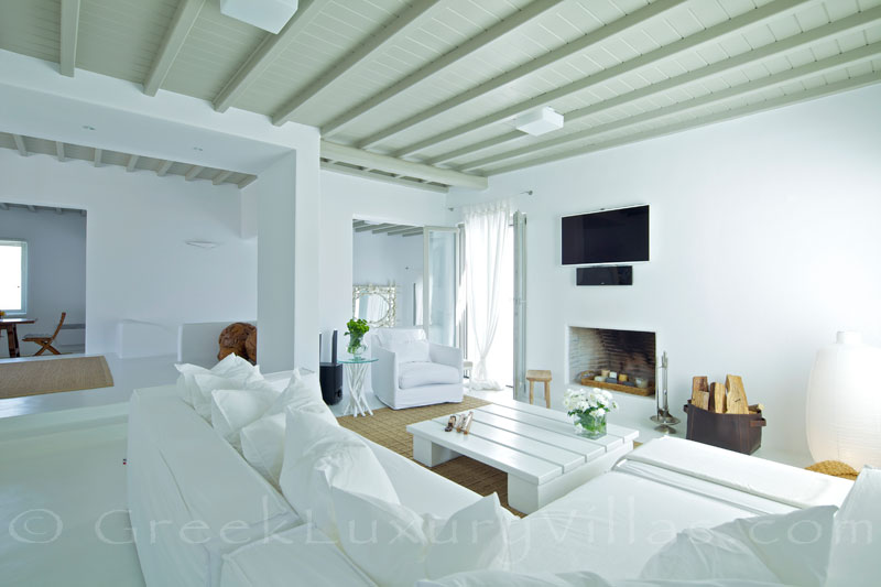 Mykonos Kalafatis-Beach luxury villa living room