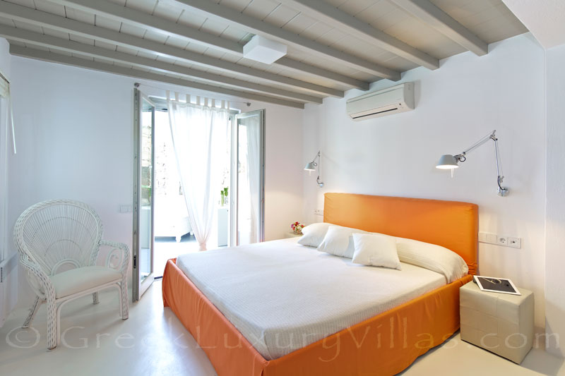 Mykonos Kalafatis-Beach luxury villa orange bedroom view
