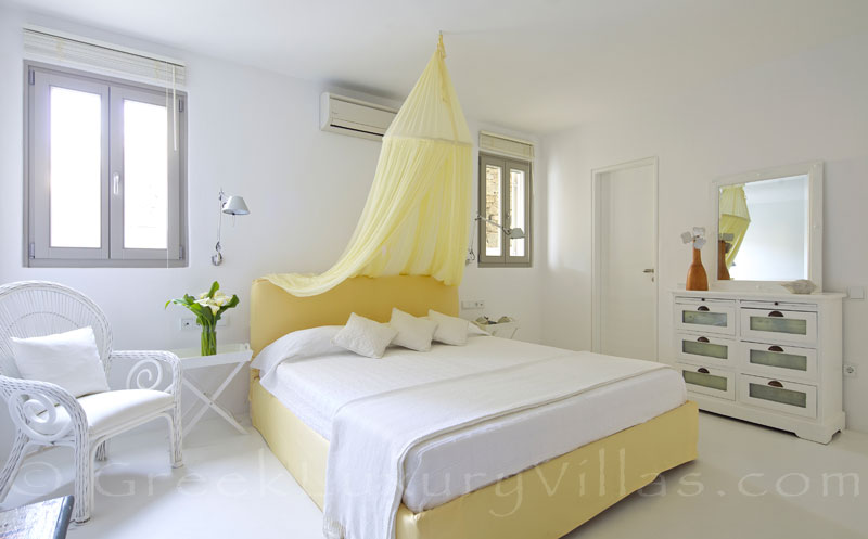 Mykonos Kalafatis-Beach luxury villa yellow bedroom view