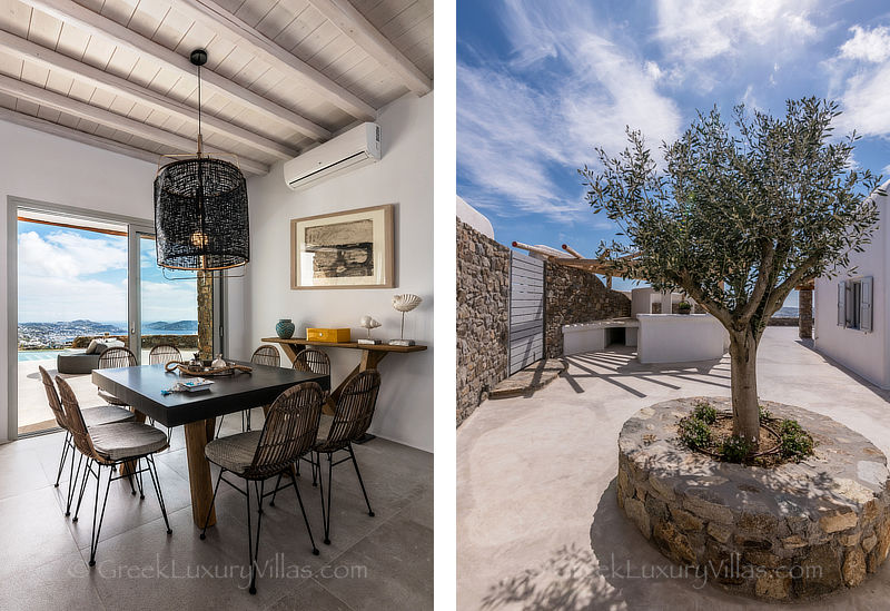 Dining area of uxurious villa with pool in Mykonos