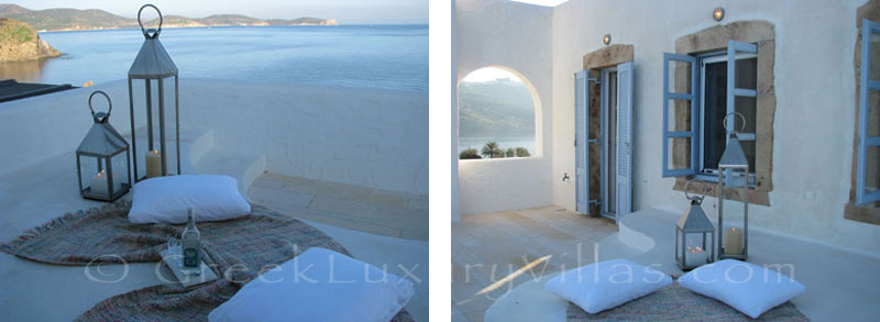 The roof terrace of a beachfront villa in Patmos