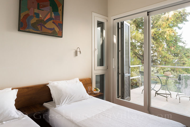 double bedroom with seaview beachfront villa in Paxos