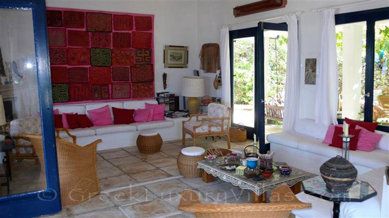 The living-room of a beachfront villa in Paxos