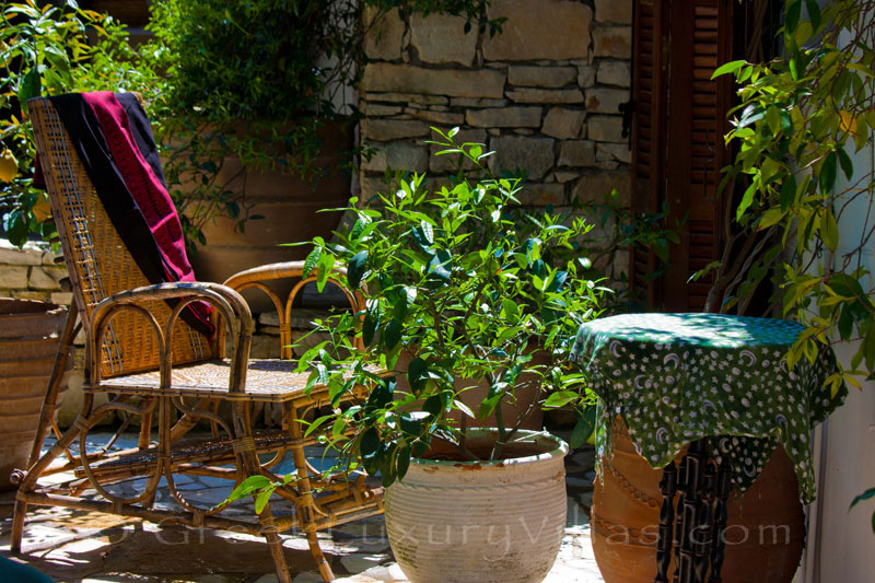 The verandah of the bedroom by the garden of a beachfront villa in Paxos