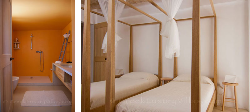 A bedroom of the hiltop estate in Paxos