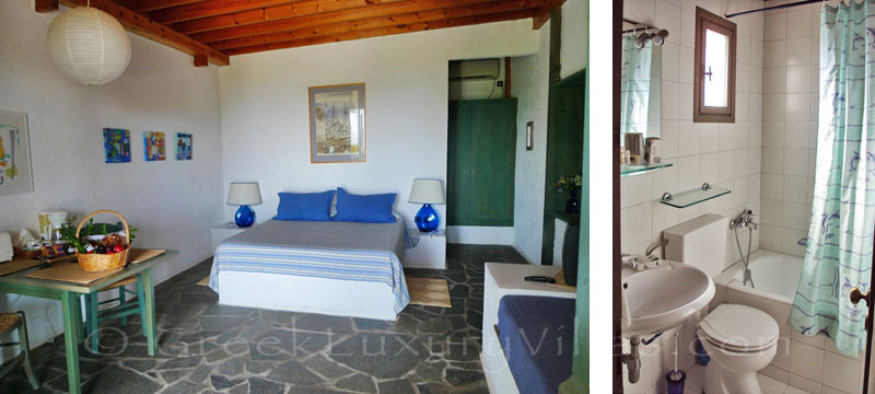 The romantic bedroom of the beach bungalows in Peloponnese