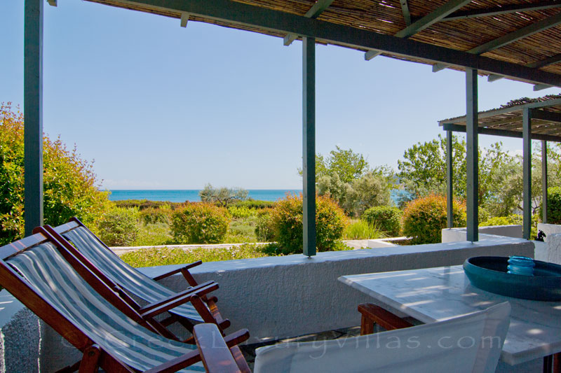 Sea view from the veranda of the beach bungalows of Peloponnese