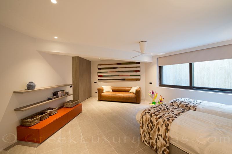 Luxury villa bedroom at Costa Navarino, Gialova, Pylos