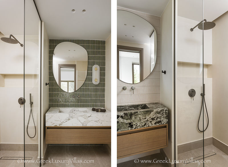 Modern bathroom of luxury villa with pool