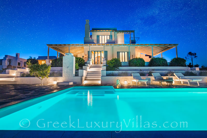 Star gazing from a luxury villa with a pool in Rhodes