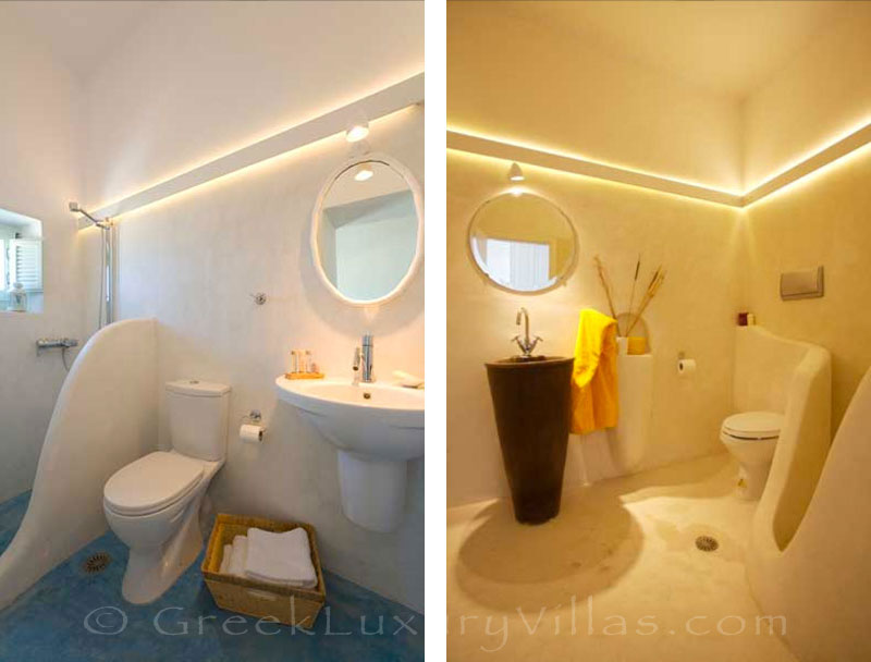 The bathroom of the black rock luxury villa in Santorini