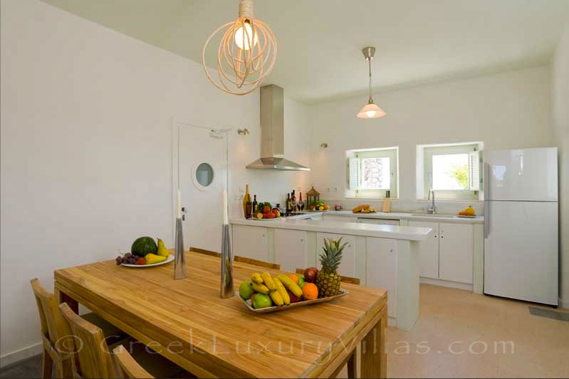 The kitchen in Black Rock luxury villa in Santorini