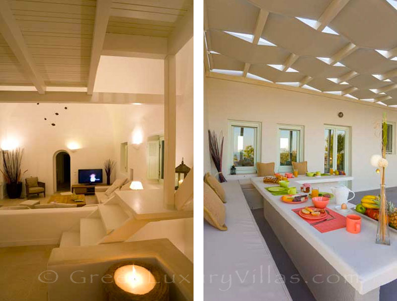 Outdoor dining area of the Black Rock luxury villa in Santorini