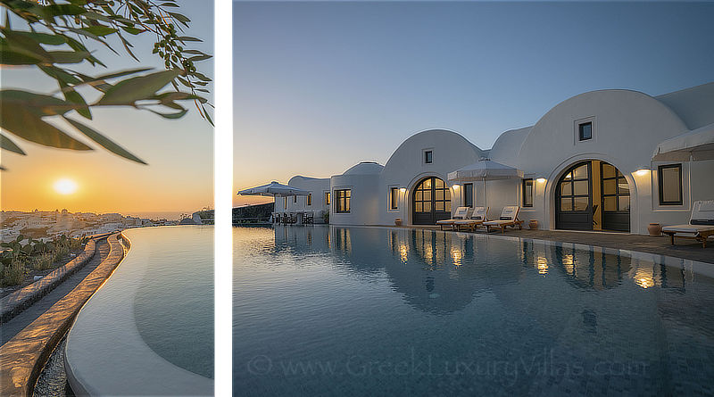 Santorini exclusive luxury villa sunset Oia view