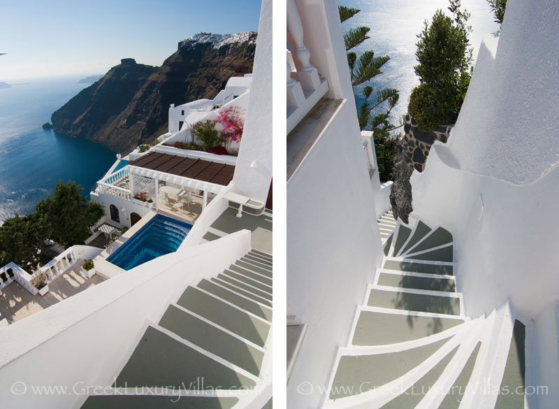 A large villa with a pool on the Caldera of Santorini