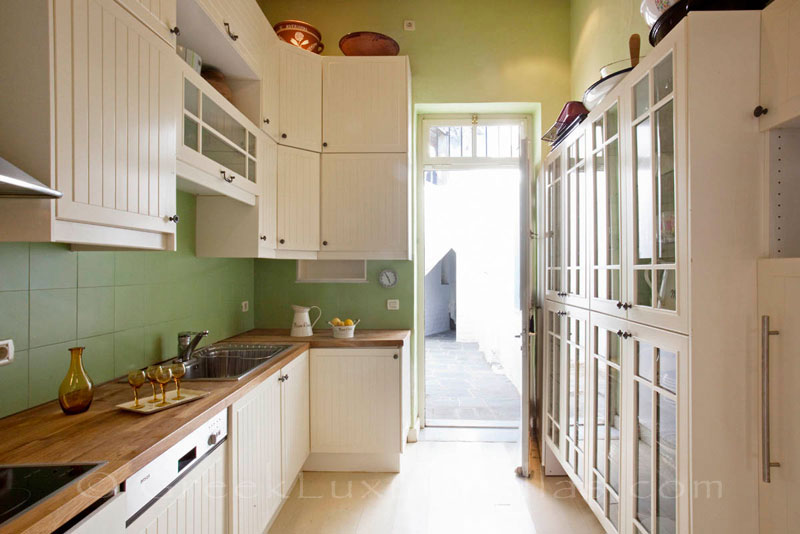 The kitchen in an exquisite traditional villa in Sifnos