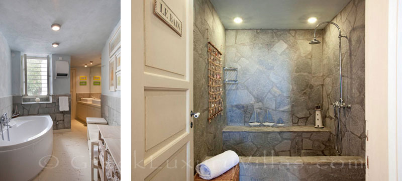 The bathroom in the exquisite traditional villa in Sifnos