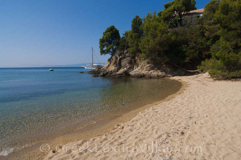 sandy  beach  near  seafront  villa  Skiathos