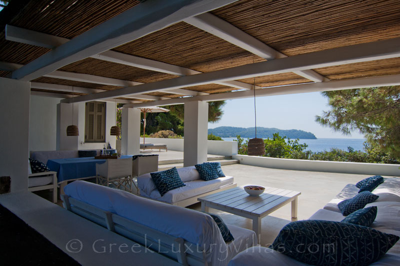 sea  view  lounge  at  waterfront  villa  on  Skiathos