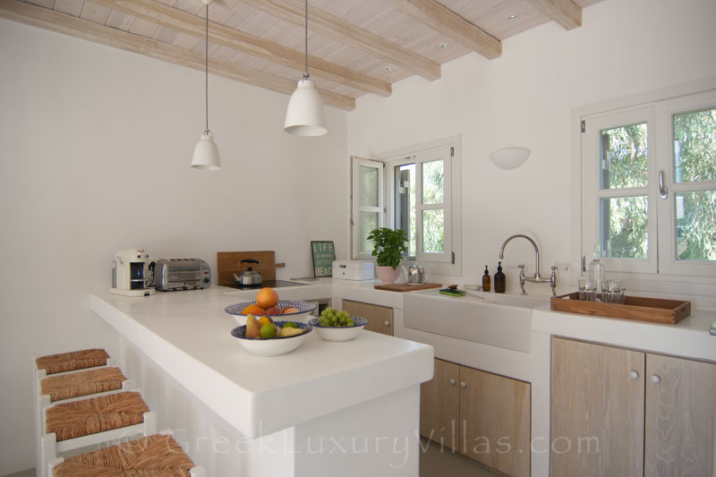 bright  open  plan  kitchen  area  seafront  villa  Skiathos 