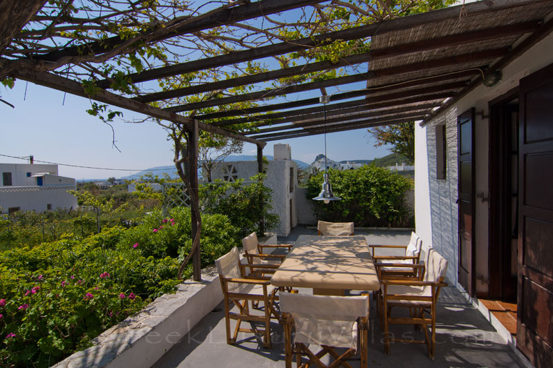 Skyros traditional villa seaview outdoor dining