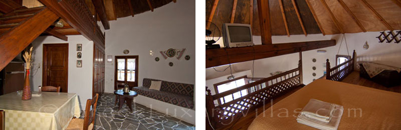 A bedroom of a windmill near the beach in Skyros