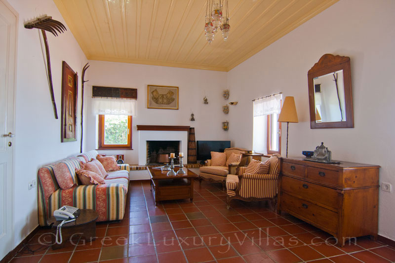 Living room of beachfront villa in Skyros