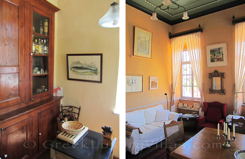 Lounge of neoclassical villa in Symi