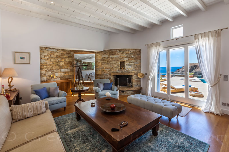 seaview living room luxury villa Syros Greece