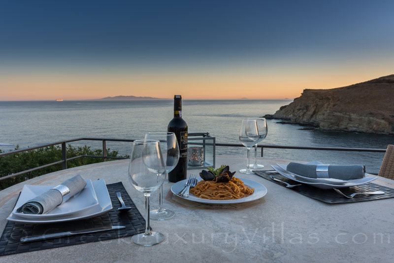 dine with sunset view luxury villa Syros Greece