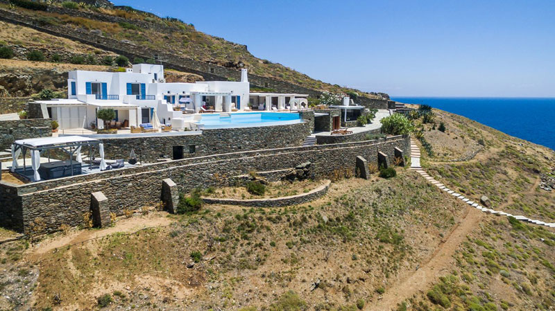 aerial view seafront villa Syros Greece