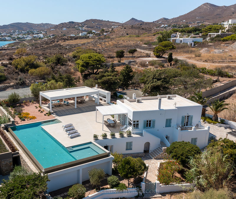Aerial Photo of Modern Seafront Luxury Villa with Pool in Syros