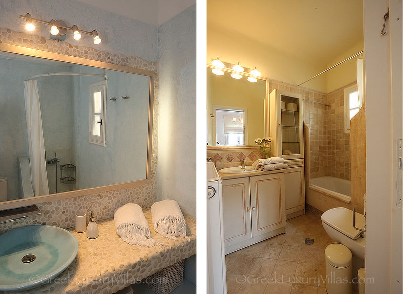 En-suite Bathroom of Modern Seafront Luxury Villa with Pool in Syros