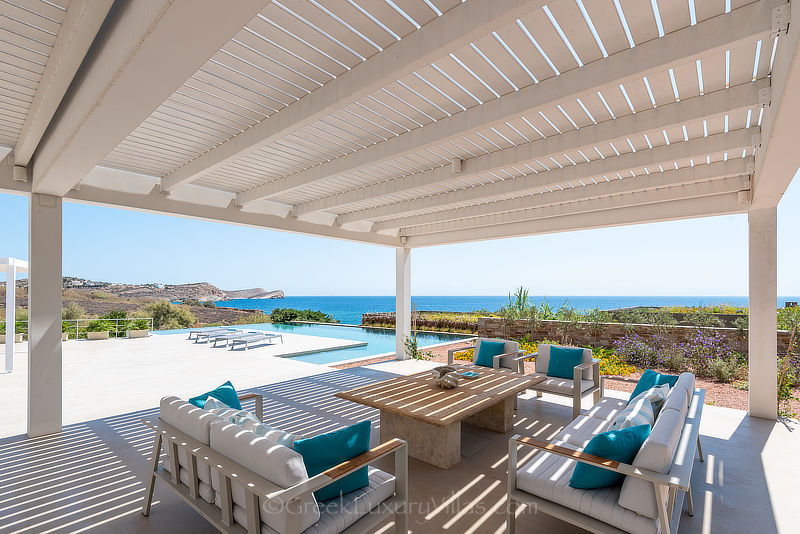 Lounge of Modern Seafront Luxury Villa with Pool in Syros