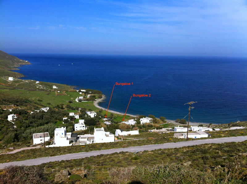Location of the Tinos beach bungalows