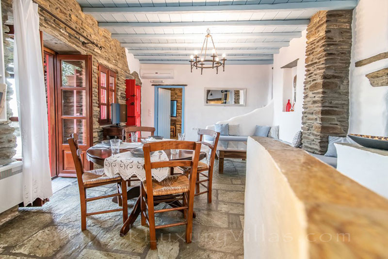 open plan living room of traditional villa on Tinos