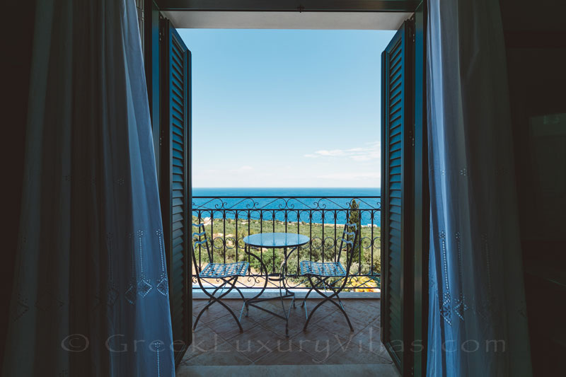 Seaview from a bedroom of a villa with a pool in Zakynthos