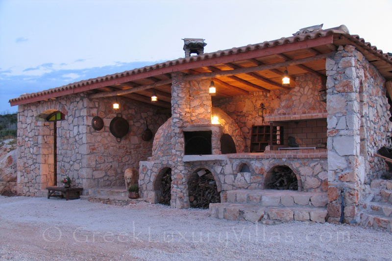 The BBQ of a seafront villa with a pool in Zakynthos