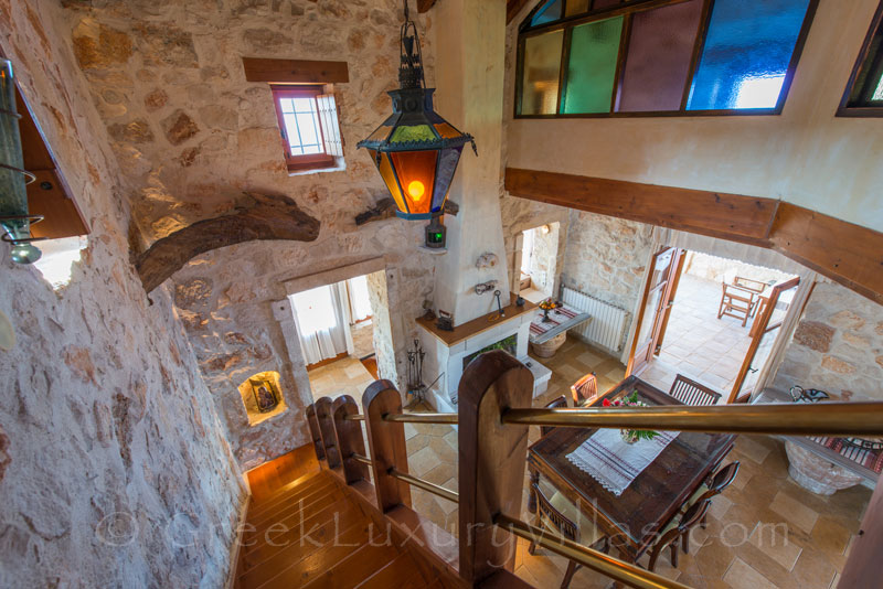 The stairs of a seafront villa with a pool in Zakynthos