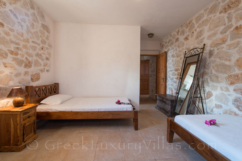 Bedroom of villa with seaview and pool in Zante