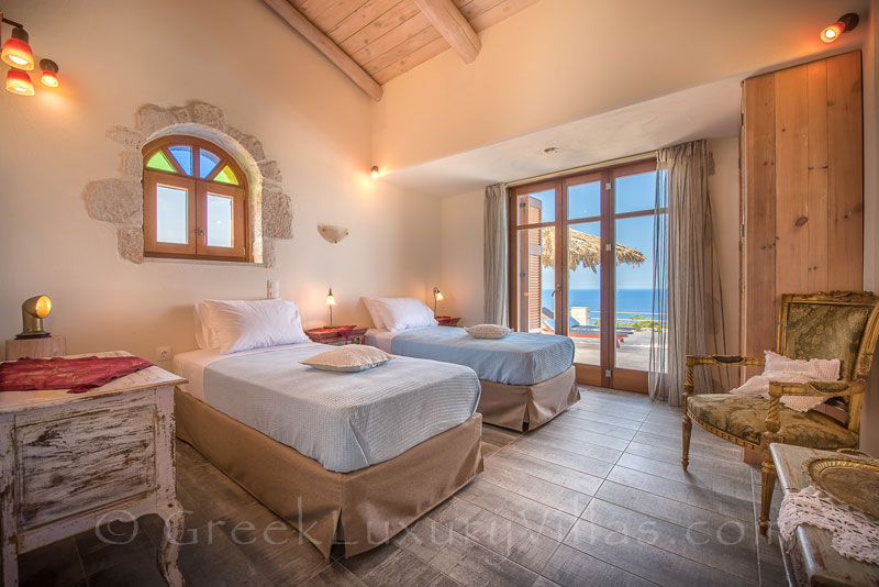 Seaview from the bed of a villa with a pool in Zakynthos